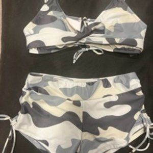 Camo Two Piece Swim Suit Size Small but runs as extra small